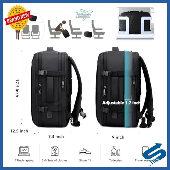 Expandable Travel Backpack USB Charging Port Water Resistant Luggage Weekender